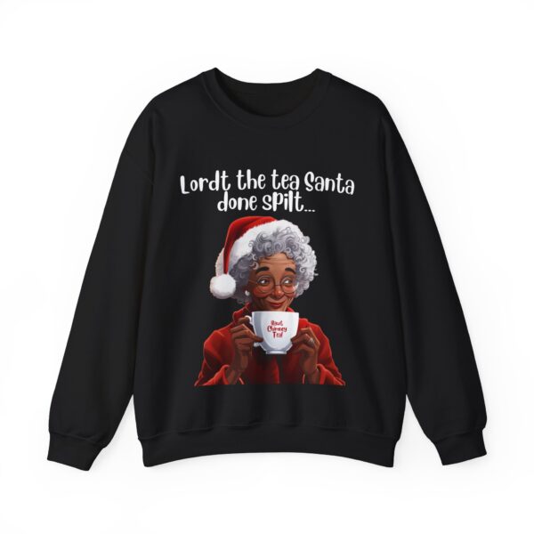 Santa Spills The Tea Sweatshirt, Humourous Gift for Her, Christmas Gift for Her, Black Mrs Claus, Funny Christmas Sweatshirt  - 496b - Image 6