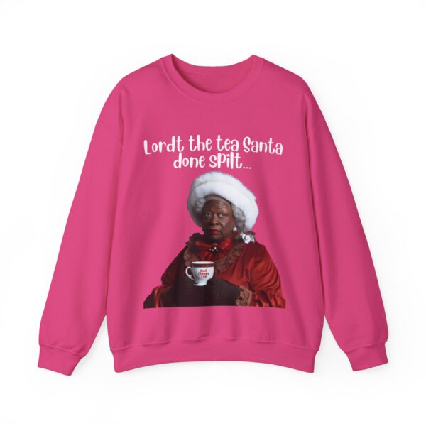 Santa Spills The Tea Sweatshirt, Humourous Gift for Her, Christmas Gift for Her, Black Mrs Claus, Funny Christmas Sweatshirt  - 496e - Image 2