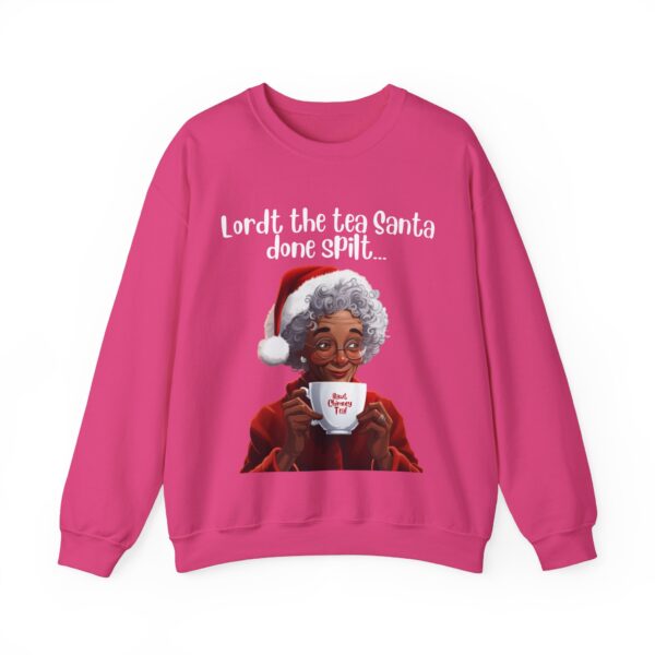 Santa Spills The Tea Sweatshirt, Humourous Gift for Her, Christmas Gift for Her, Black Mrs Claus, Funny Christmas Sweatshirt  - 496b - Image 2