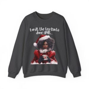 Santa Spills The Tea Sweatshirt, Humourous Gift for Her, Christmas Gift for Her, Black Mrs Claus, Funny Christmas Sweatshirt  - 496f