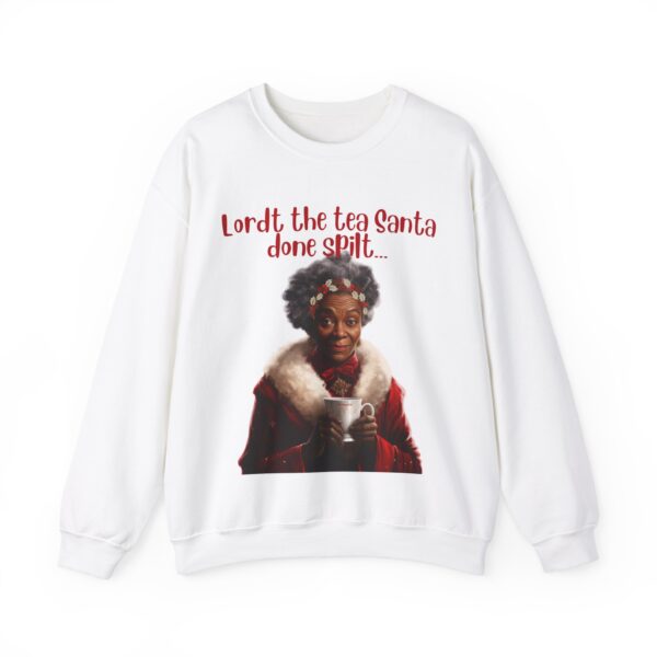 Santa Spills The Tea Sweatshirt, Humourous Gift for Her, Christmas Gift for Her, Black Mrs Claus, Funny Christmas Sweatshirt  - 496g - Image 5