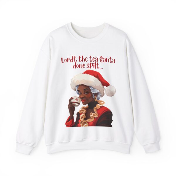 Santa Spills The Tea Sweatshirt, Humourous Gift for Her, Christmas Gift for Her, Black Mrs Claus, Funny Christmas Sweatshirt  - 496c - Image 5