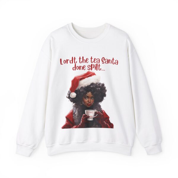 Santa Spills The Tea Sweatshirt, Humourous Gift for Her, Christmas Gift for Her, Black Mrs Claus, Funny Christmas Sweatshirt  - 496h - Image 5