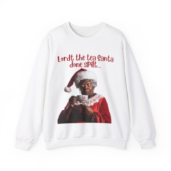 Santa Spills The Tea Sweatshirt, Humourous Gift for Her, Christmas Gift for Her, Black Mrs Claus, Funny Christmas Sweatshirt  - 496d - Image 5