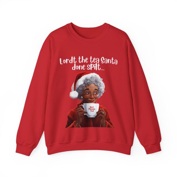 Santa Spills The Tea Sweatshirt, Humourous Gift for Her, Christmas Gift for Her, Black Mrs Claus, Funny Christmas Sweatshirt  - 496b - Image 4