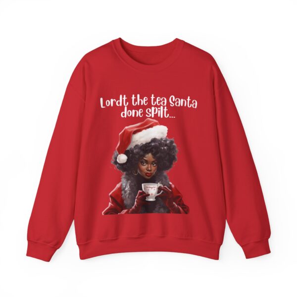 Santa Spills The Tea Sweatshirt, Humourous Gift for Her, Christmas Gift for Her, Black Mrs Claus, Funny Christmas Sweatshirt  - 496h - Image 4