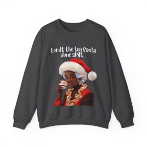 Santa Spills The Tea Sweatshirt, Humourous Gift for Her, Christmas Gift for Her, Black Mrs Claus, Funny Christmas Sweatshirt  - 496c