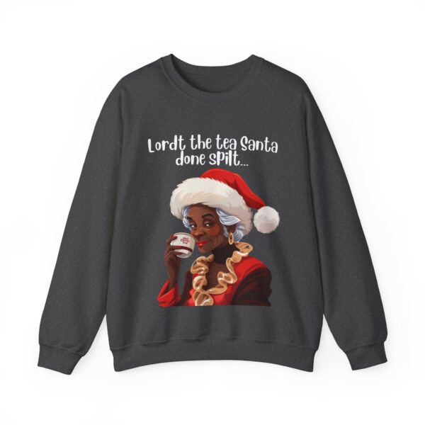 Santa Spills The Tea Sweatshirt, Humourous Gift for Her, Christmas Gift for Her, Black Mrs Claus, Funny Christmas Sweatshirt  - 496c