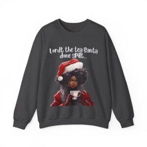 Santa Spills The Tea Sweatshirt, Humourous Gift for Her, Christmas Gift for Her, Black Mrs Claus, Funny Christmas Sweatshirt  - 496h