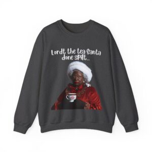 Santa Spills The Tea Sweatshirt, Humourous Gift for Her, Christmas Gift for Her, Black Mrs Claus, Funny Christmas Sweatshirt  - 496e