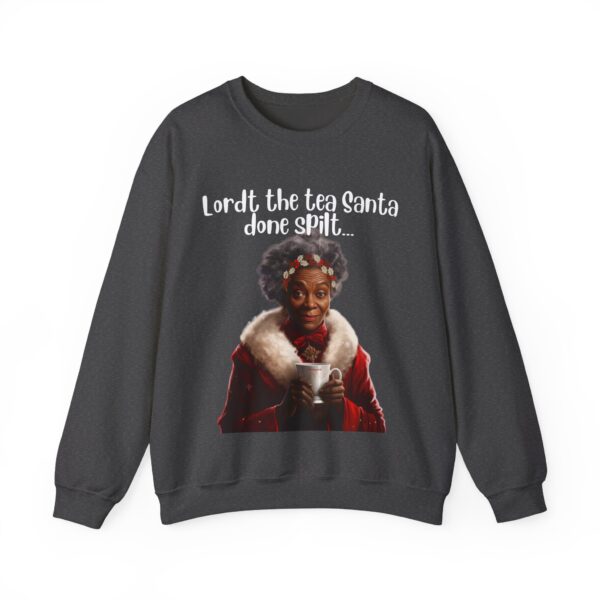 Santa Spills The Tea Sweatshirt, Humourous Gift for Her, Christmas Gift for Her, Black Mrs Claus, Funny Christmas Sweatshirt  - 496g