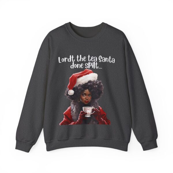 Santa Spills The Tea Sweatshirt, Humourous Gift for Her, Christmas Gift for Her, Black Mrs Claus, Funny Christmas Sweatshirt  - 496a