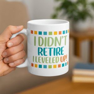 Empowered & Retired – 'I Didn't Retire, I Leveled Up' Mug for Strong Senior Women - 902a