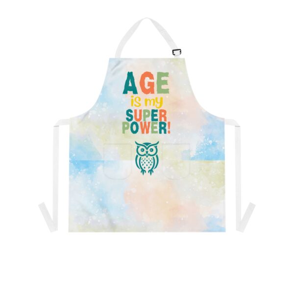 Age Is My Superpower Apron – Funny Gift for Older Women, Owl Print Cooking Apron with Pockets, Age Positive Kitchen Wear, Grandma Chef Gift - Image 2