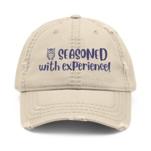 Funny retirement gift hat with Seasoned with Experience embroidery