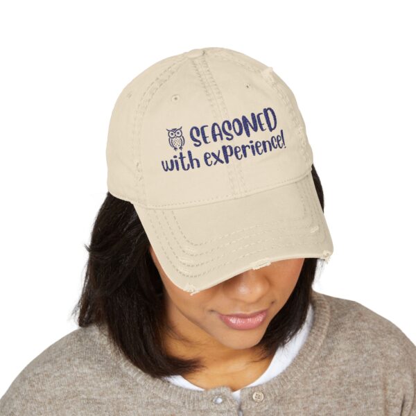 Seasoned with Experience hat for women over 50 – distressed cotton dad cap