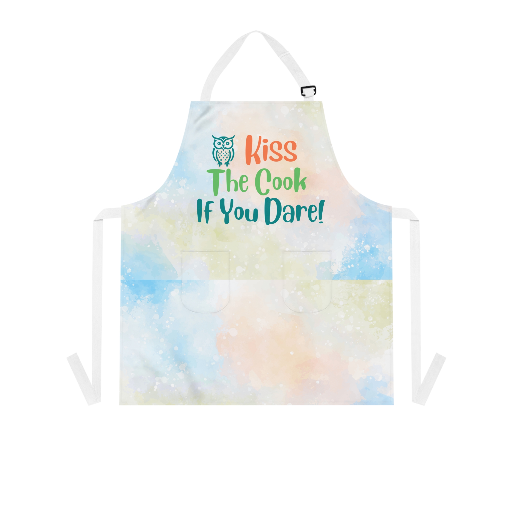 Kiss The Cook if You Dare – Funny Gift for Older Women, Owl Print Cooking Apron with Pockets, Age Positive Kitchen Wear, Grandma Chef Gift - Image 2