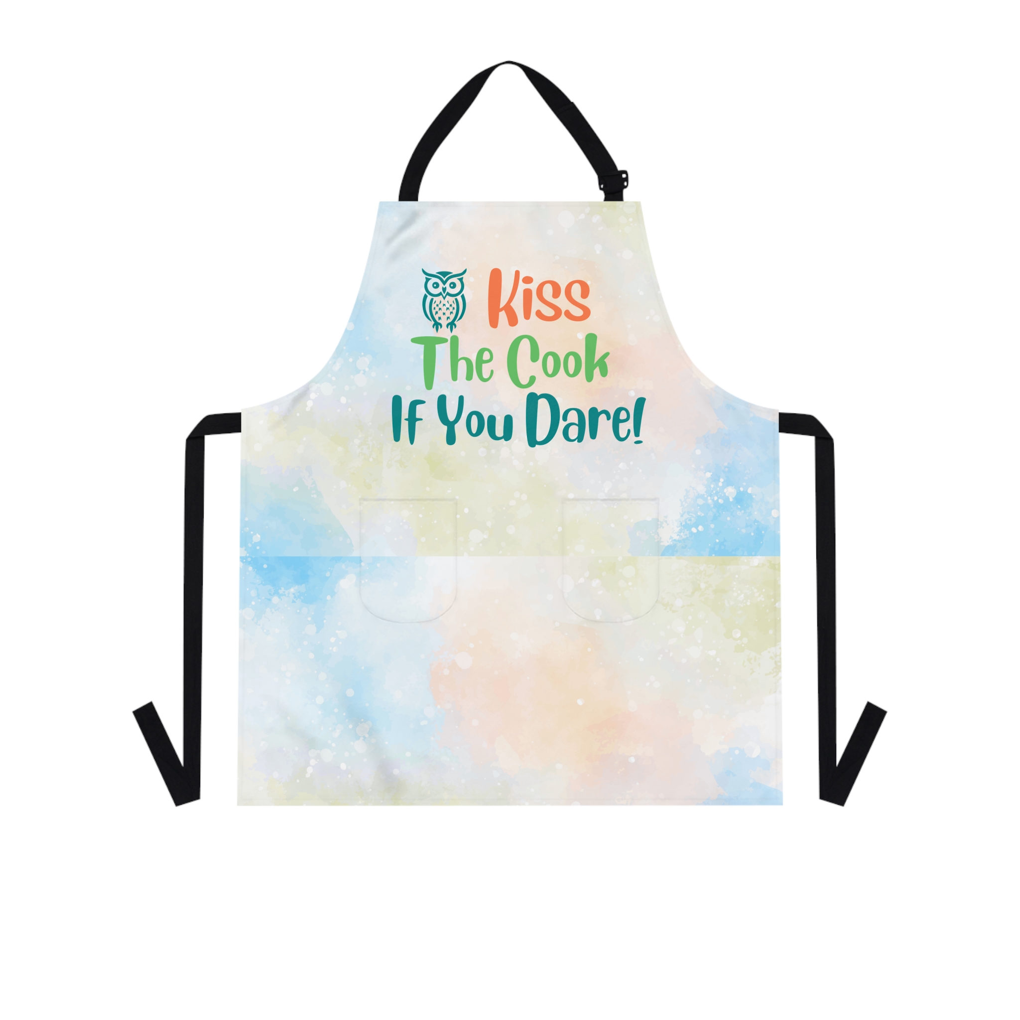 Kiss The Cook if You Dare – Funny Gift for Older Women, Owl Print Cooking Apron with Pockets, Age Positive Kitchen Wear, Grandma Chef Gift - Image 3