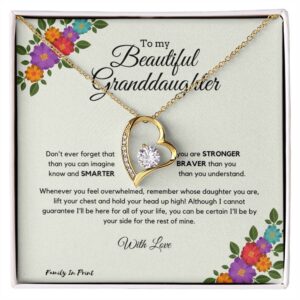 To My Beautiful Granddaughter Forever Love Heart Necklace – Meaningful Jewelry Gift from Grandma or Grandpa for Birthday, Graduation, or Any Occasion